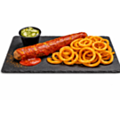 Riesen Currywurst mit Curly Fries