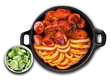 Riesen Currywurst mit Curly Fries