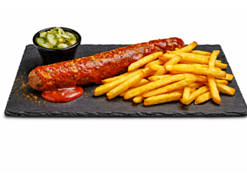 Riesen Currywurst mit Crunchy Fries